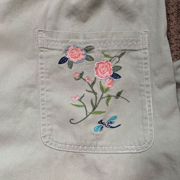 Vintage 90s Embroidered Dress Pistachio Green Pastel Pink Lightweight Denim - Picture 9 of 11